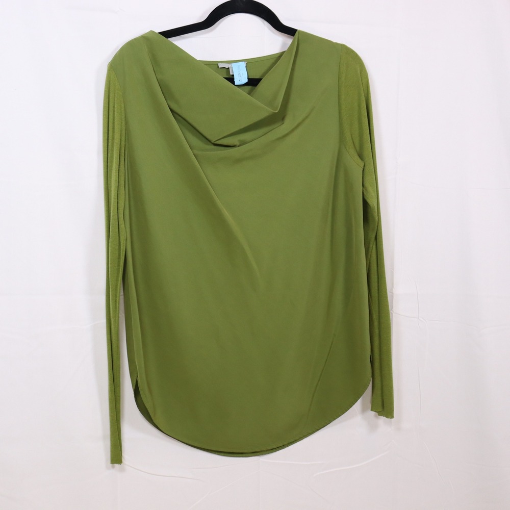 COS Drape Neck Blouse 8 Green Womens Long Sleeve Cowl Top